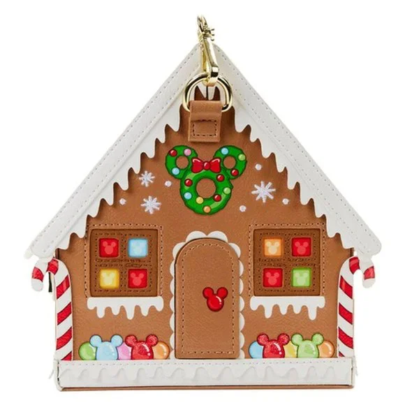 Loungefly Stitch Shoppe Minnie Mouse Gingerbread House Crossbody Bag & Pin NWT